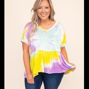 Plus Size Tie Dye Short Sleeve Babydoll Shirt